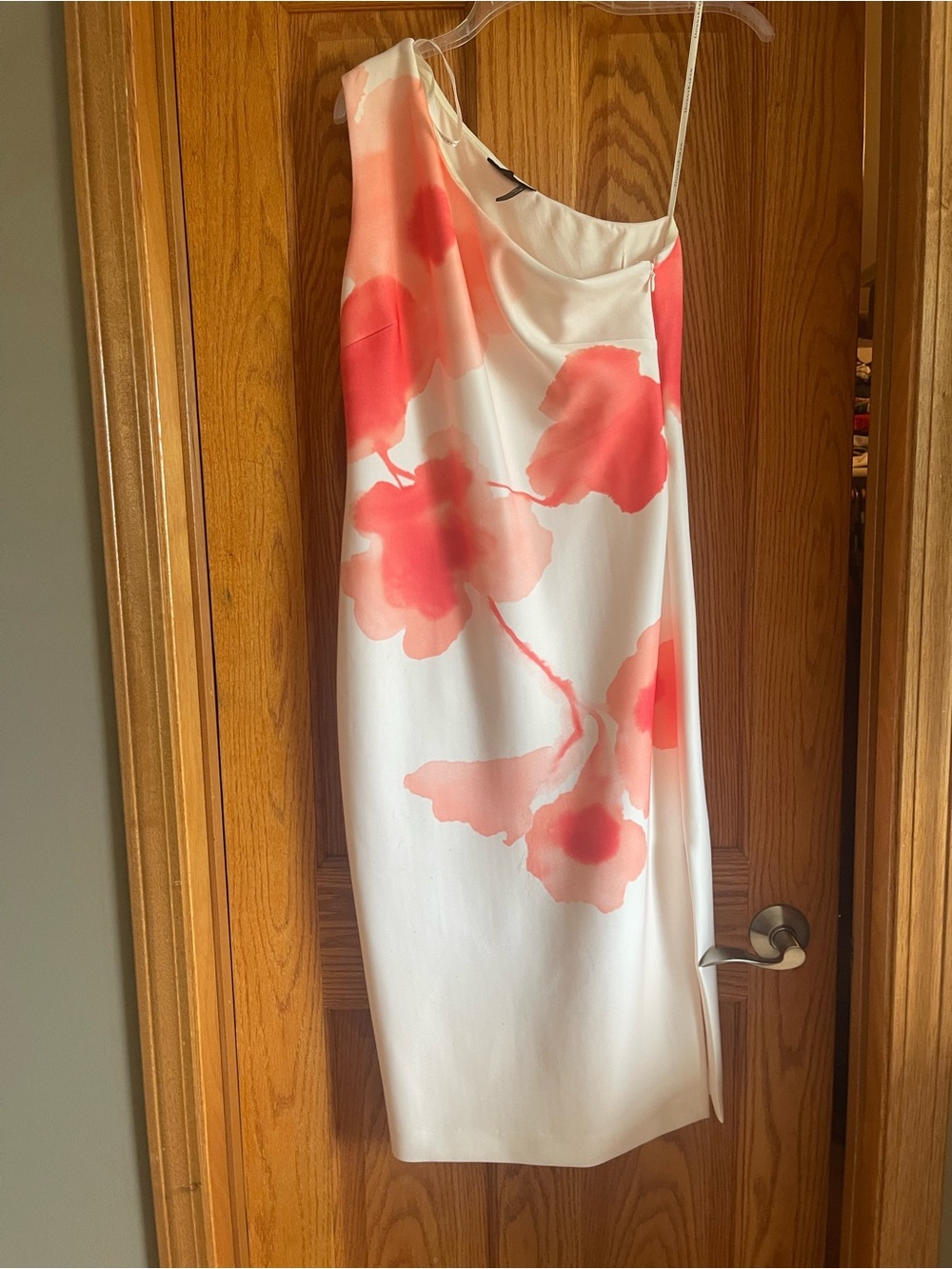 Donna Karan Asymmetrical Dress with Coral Floral Print